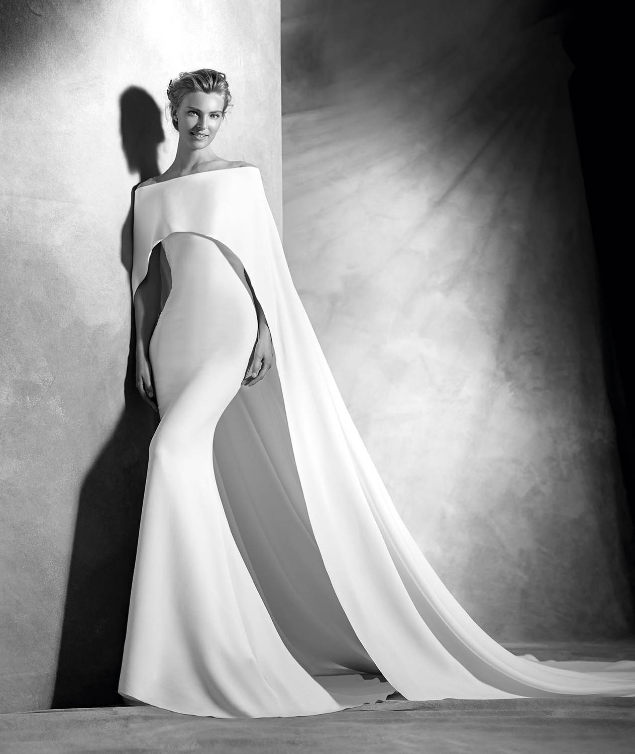Pronovias-Atelier-VERONA-sleek-wedding-dress-with-cape-dimitras ...