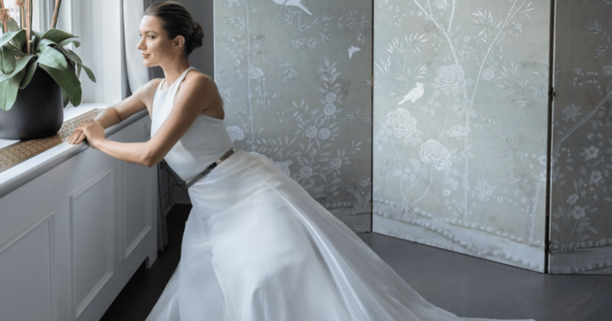 romona keveza gown with sheer overskirt