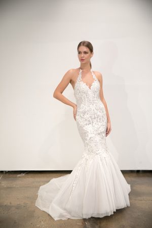 ysa-makino-fall-2017-embroidered-halter-trumpet-wedding-gown-dimitras-bridal-couture-chicago