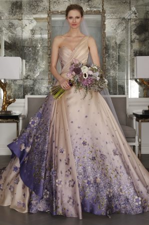 Spring-2017-dimitras-bridal-couture-chicago-RK7413-colored-wedding-dress-featuring-printed-silk-organza-ball-gown-with-french-violet-print-and-one-shoulder-pleated-bodice