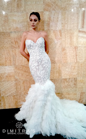 lace mermaid wedding dress with feather skirt