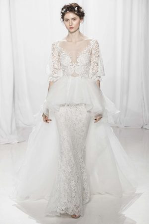 reem-acra-sophia-fall-2017-lace-wedding-gown-with-removable-tulle-train-and-bloussant-lace-sleeves-dimitras-bridal-chicago