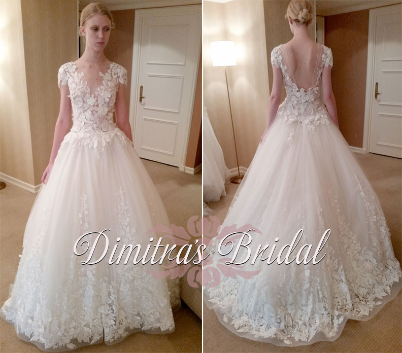 zuhair murad magda romantic modified A line wedding dress with sleeves dimitras bridal boutique chicago