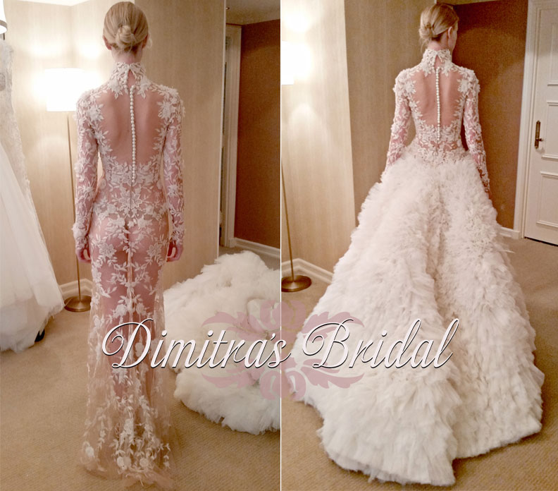 zuhair murad melissa long sleeved wedding dress with removable textured skirt dimitras bridal chicago